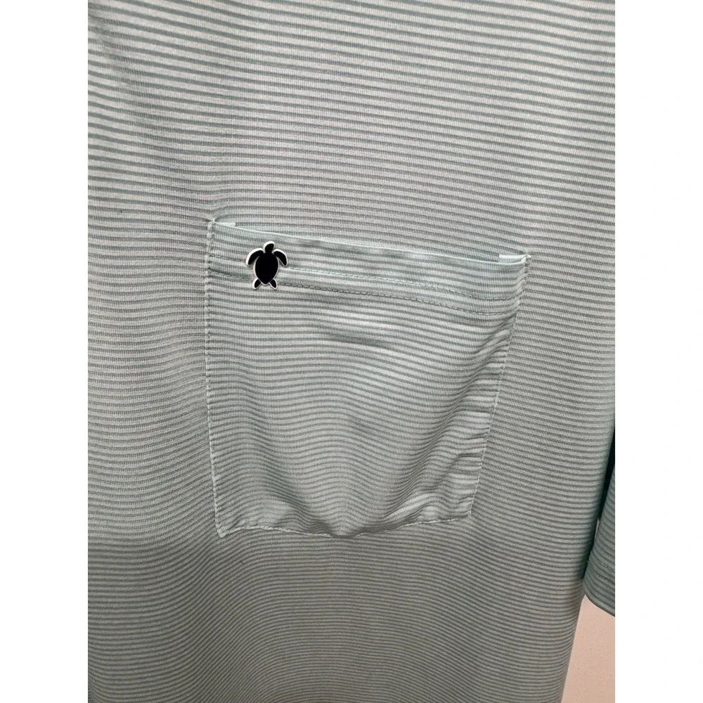 Simply Southern Mens XXL Performance Polo Shirt Aqua Blue‎ Striped Turtle Logo - Picture 4 of 9